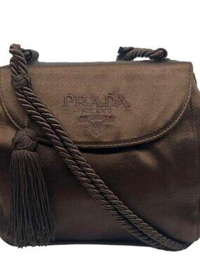 Prada  Raso Tassel Satin Crossbody Bag Brown